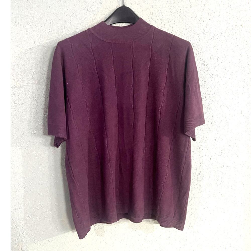 Sag Harbor Womens Purple Short Sleeve 2X Sweater Shirt Soft Warm Workwear Cozy